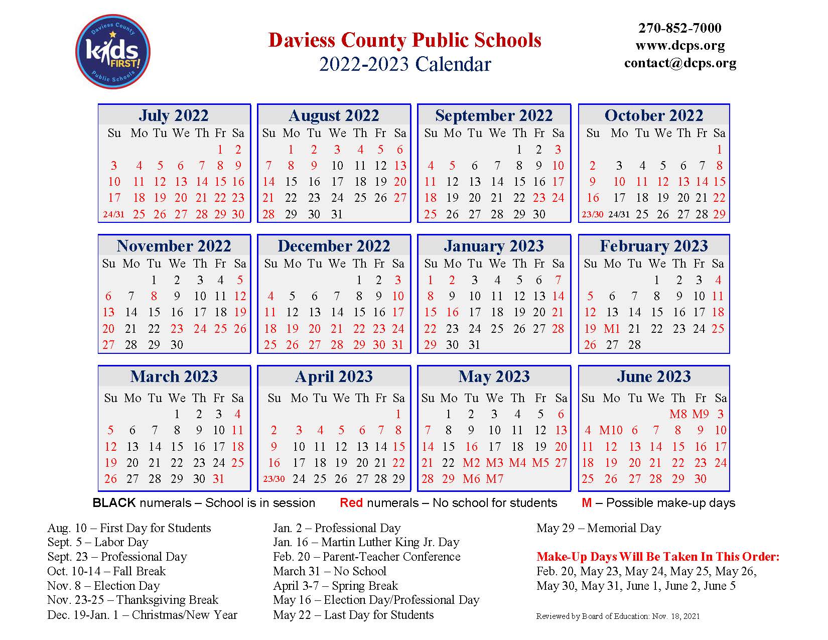 DCPS Approves 2022 23 Academic Calendar The Owensboro Times