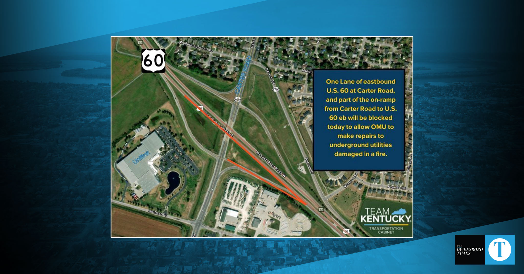 Lane restriction on U.S. 60 following utility fire in Owensboro